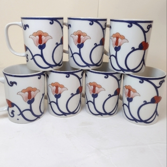 Fitz and Floyd Vintage Variations lotus mugs Japan deco set of (7) - Picture 4 of 10
